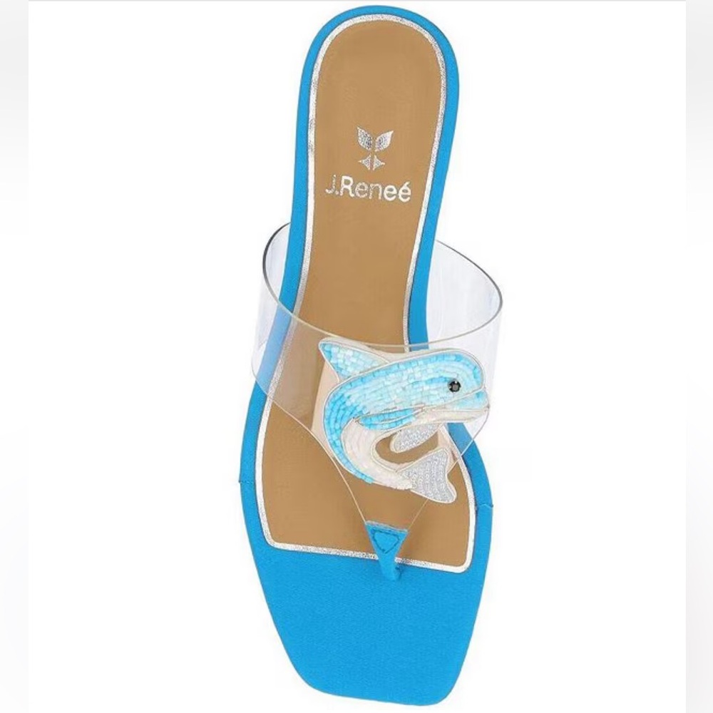 NWT J. Renee Rhinestone Dolphin Clear Vinyl Thong Sandals Sz 6 (no original box) - Picture 6 of 13